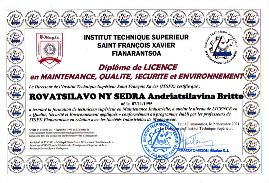 Licence Maintenance Industrielle